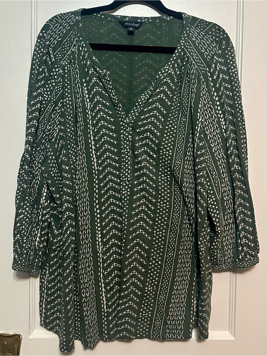Lucky Brand Tops - Lucky Brand Cotton 3/4 Sleeve Blouse in Olive with White Print (3X)